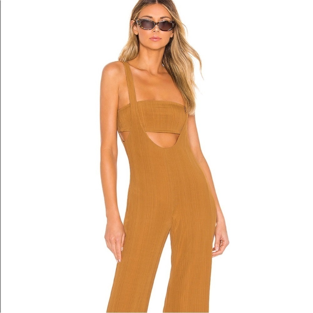 House of Harlow 1960 Tan Jumpsuit with Wide-Leg Silhouette